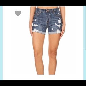Encore Destroyed Denim Rolled Hem Shorts